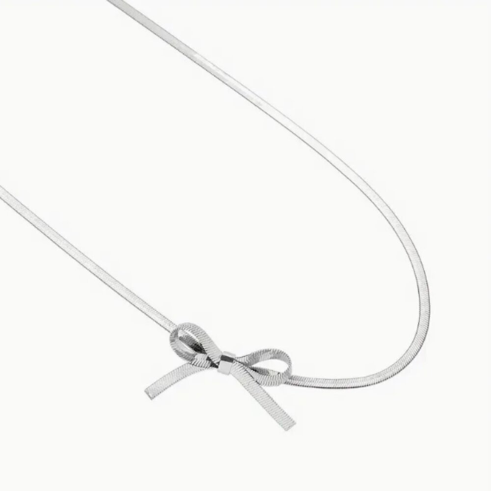 NWT Elegant Silver Bowtie Necklace Dainty Minimalist Jewelry for Women Fashion